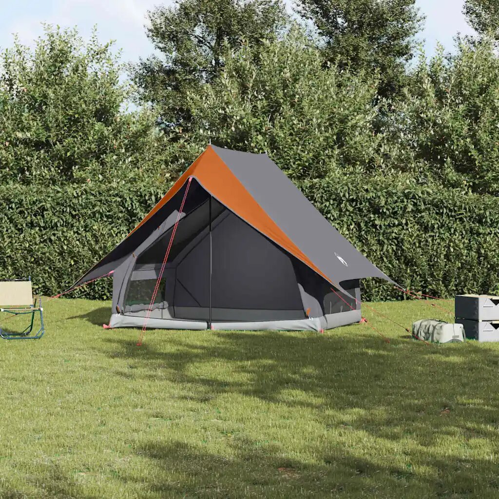 vidaXL Семейна палатка с покрив Сив и оранжев 220 x 220 x 184 см