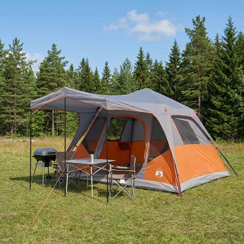 vidaXL Семейна палатка с покрив Сив и оранжев 305 x 275 x 190 см