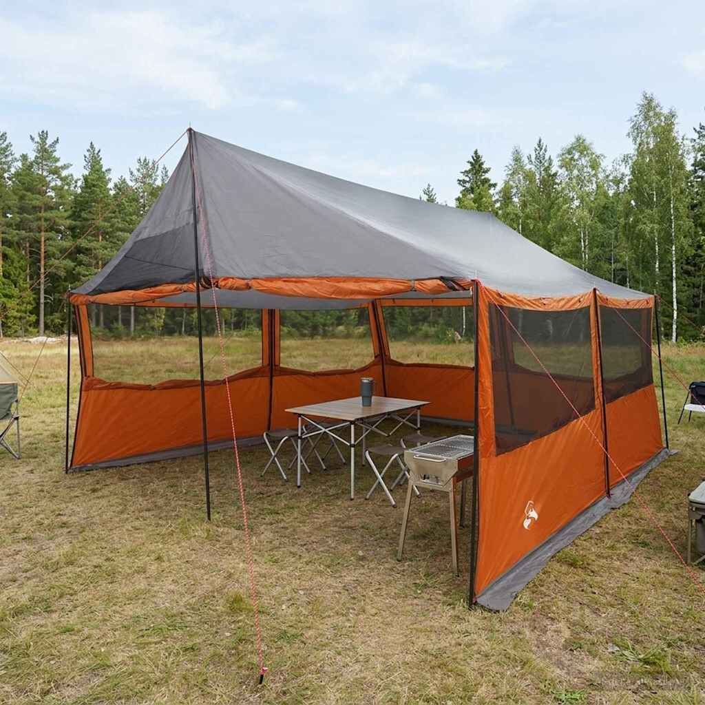 vidaXL Семейна палатка с покрив Сив и оранжев 450 x 400 x 265 см