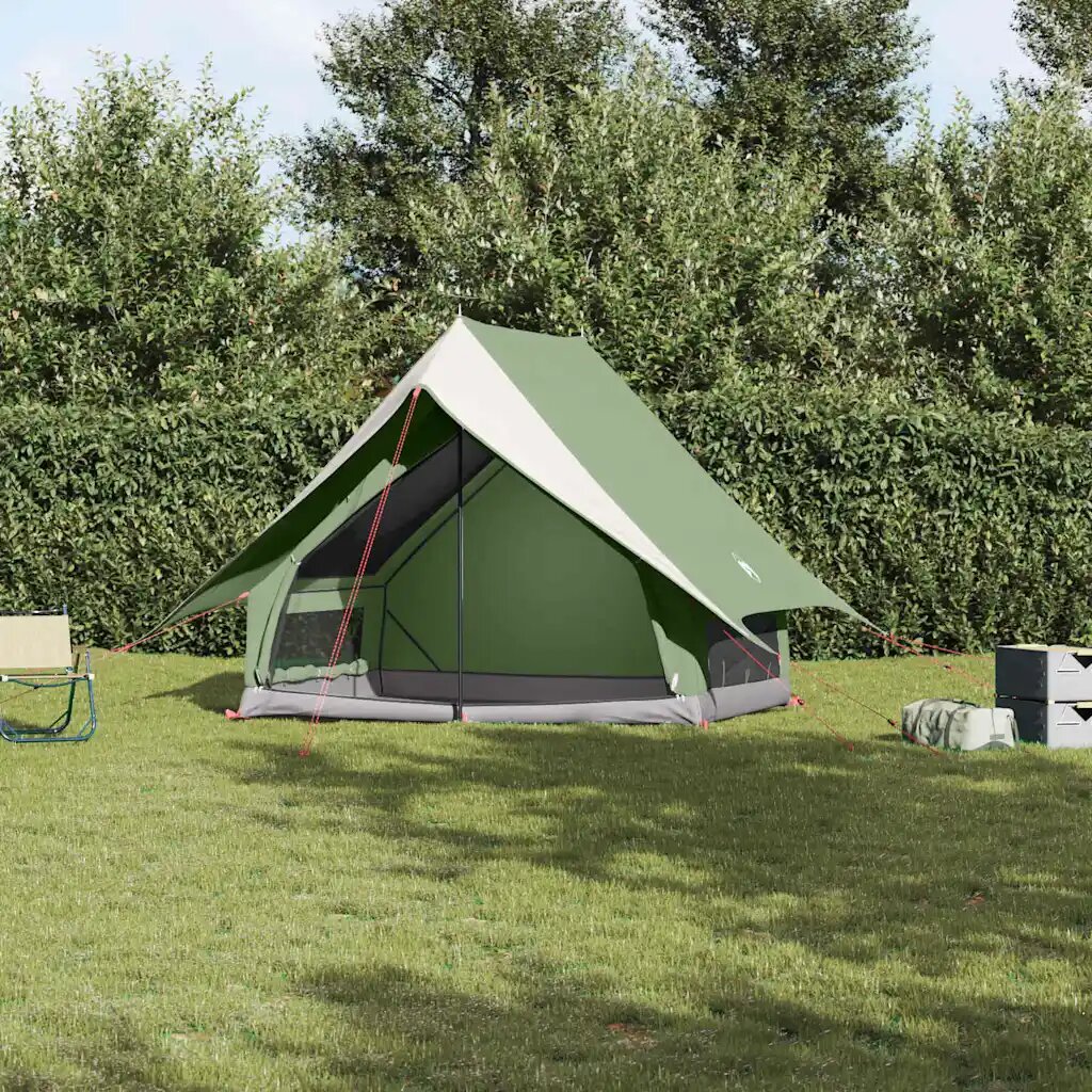 vidaXL Семейна палатка с покрив Зелен и бял 220 x 220 x 184 см