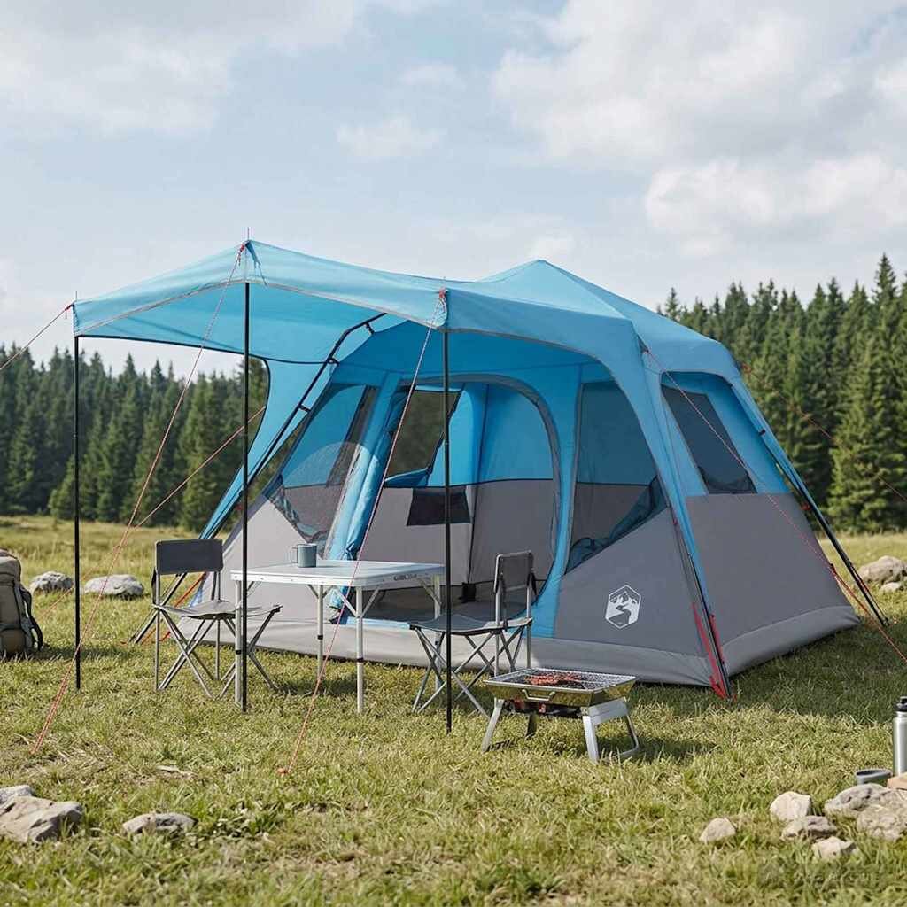 vidaXL Семейна палатка Синьо 305 x 275 x 190 см Полиестер и стомана