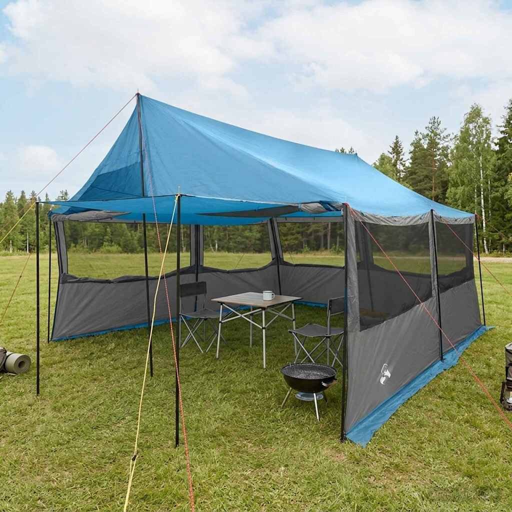 vidaXL Семейна палатка Синьо 450 x 400 x 265 см Полиестер и стомана