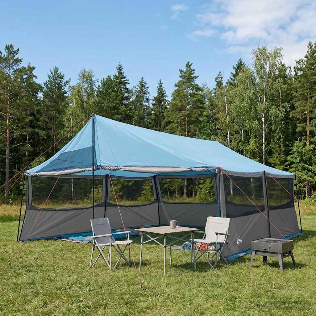 vidaXL Семейна палатка Синьо 600 x 400 x 268 см Полиестер и стомана