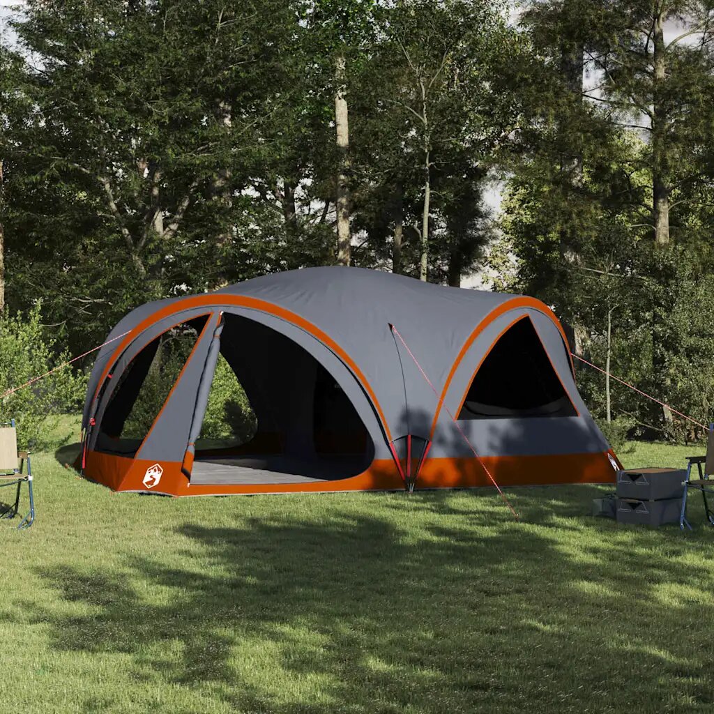 vidaXL Семейна палатка за 10 души Сив и оранжев 460 x 430 x 214 см