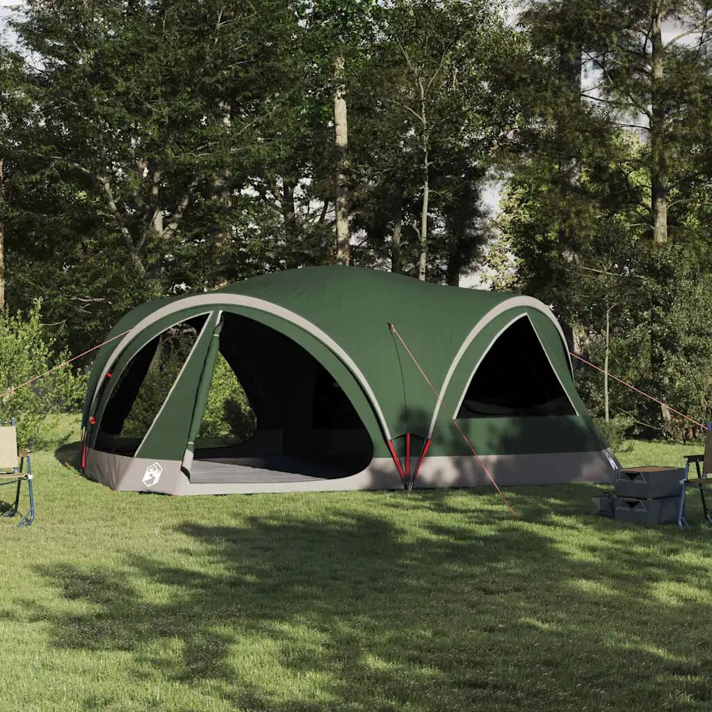 vidaXL Семейна палатка за 10 души Зелен и сив 460 x 430 x 214 см