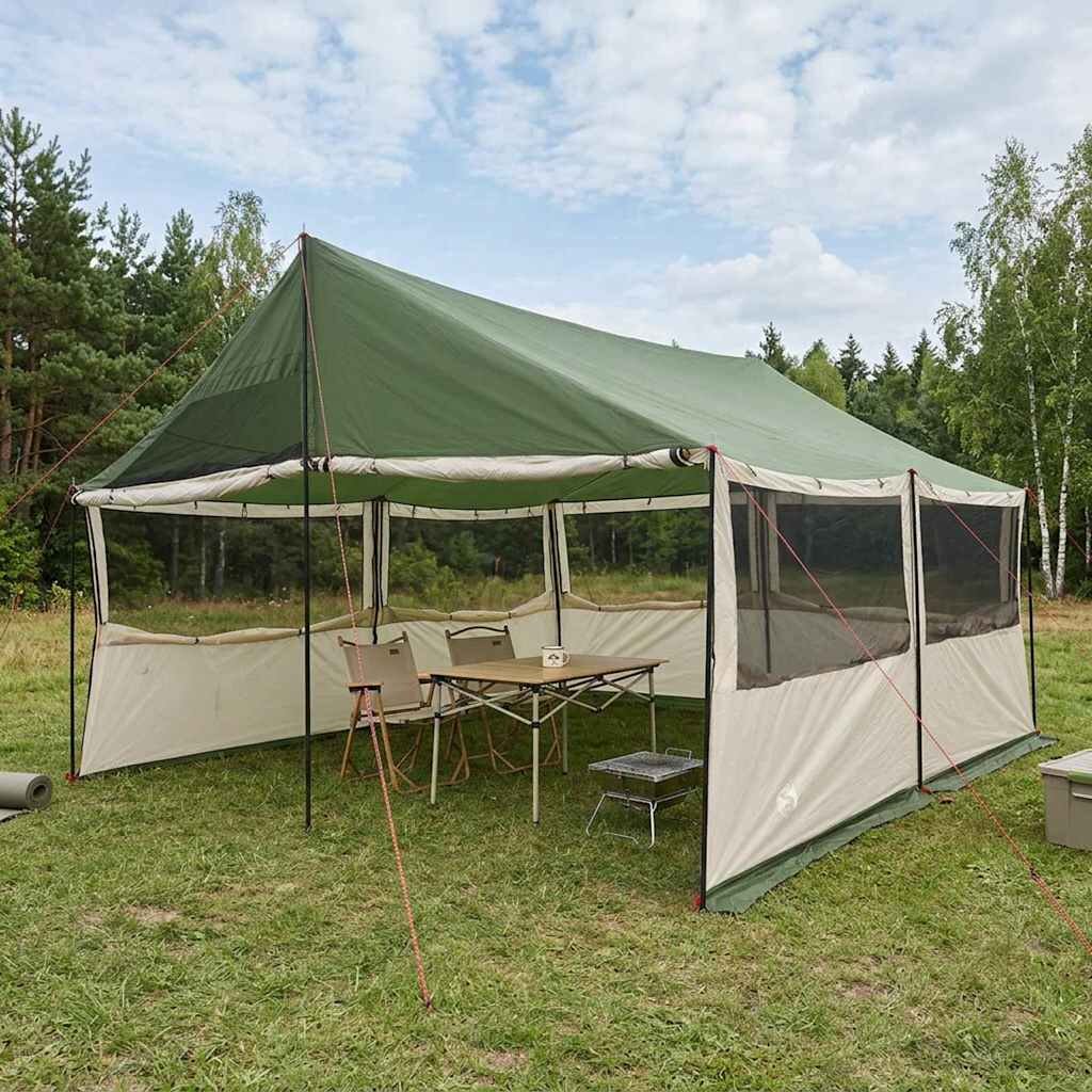 vidaXL Семейна палатка Зелено 450 x 400 x 265 см Полиестер и стомана