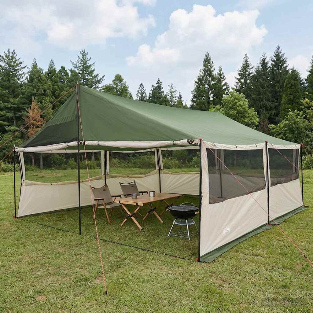 vidaXL Семейна палатка Зелено 600 x 400 x 268 см Полиестер и стомана