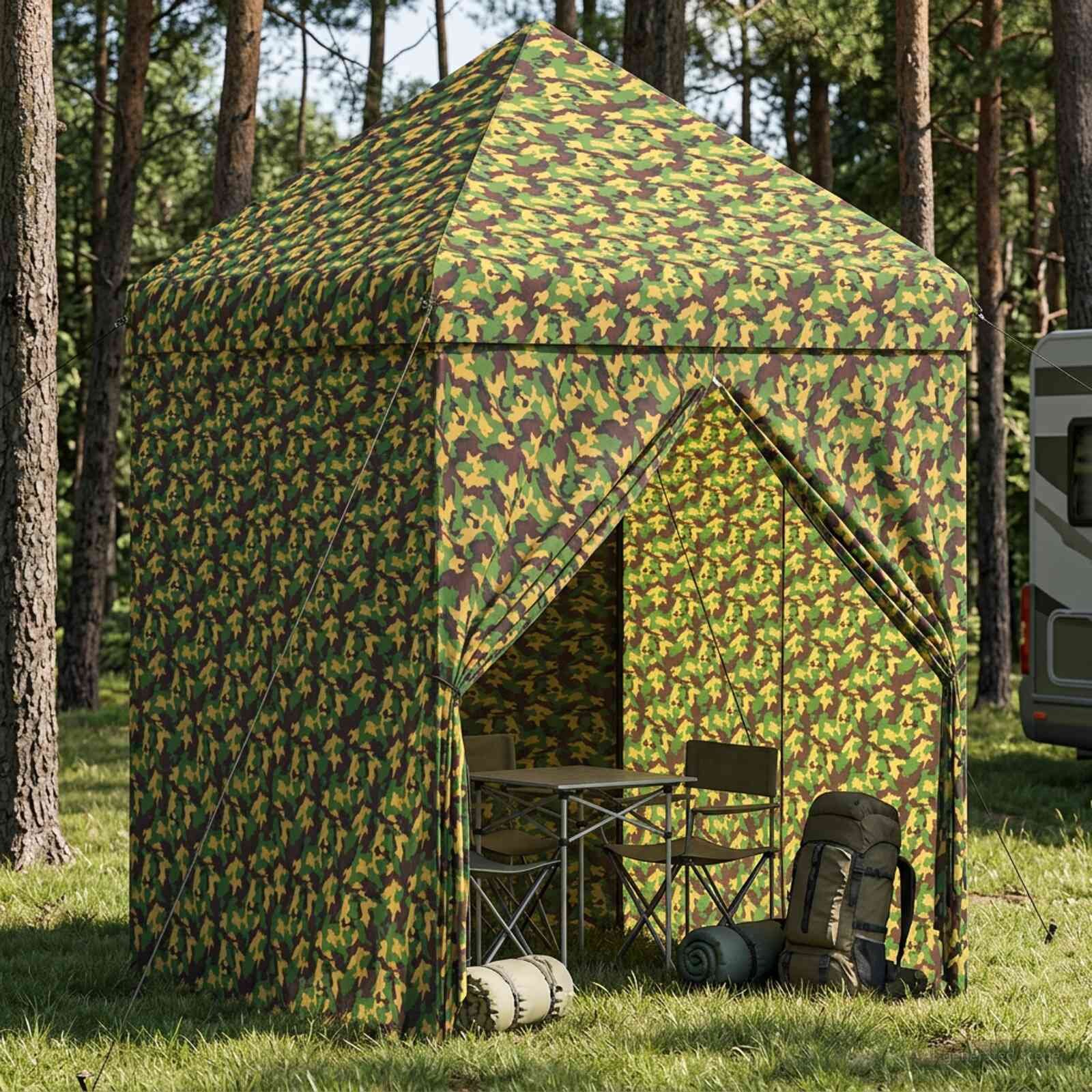 vidaXL Сенник палатка с 4 странични стени 2 x 2 m Военен камуфлаж