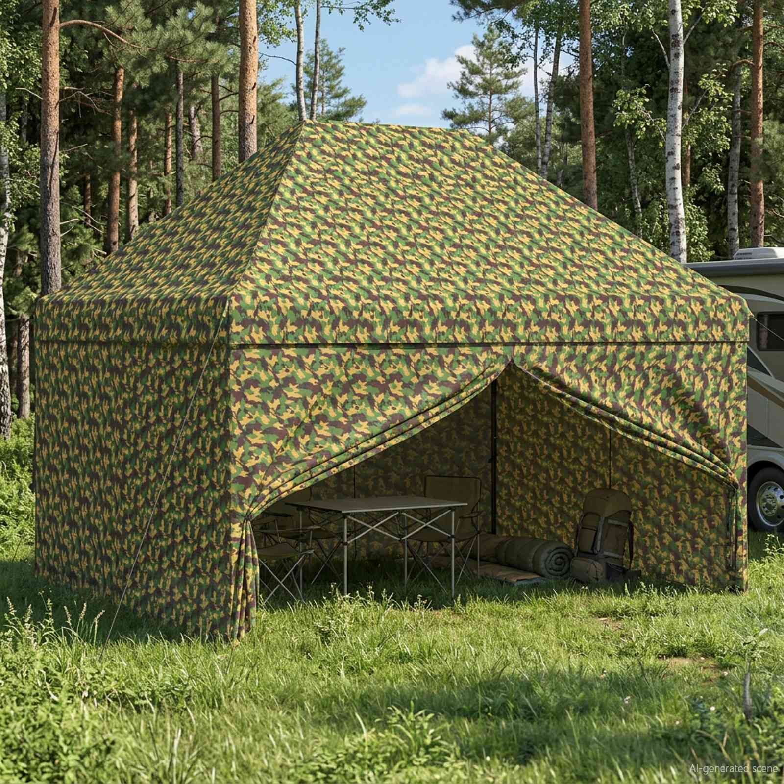 vidaXL Сенник палатка с 4 странични стени 295 x 41 м Военен камуфлаж