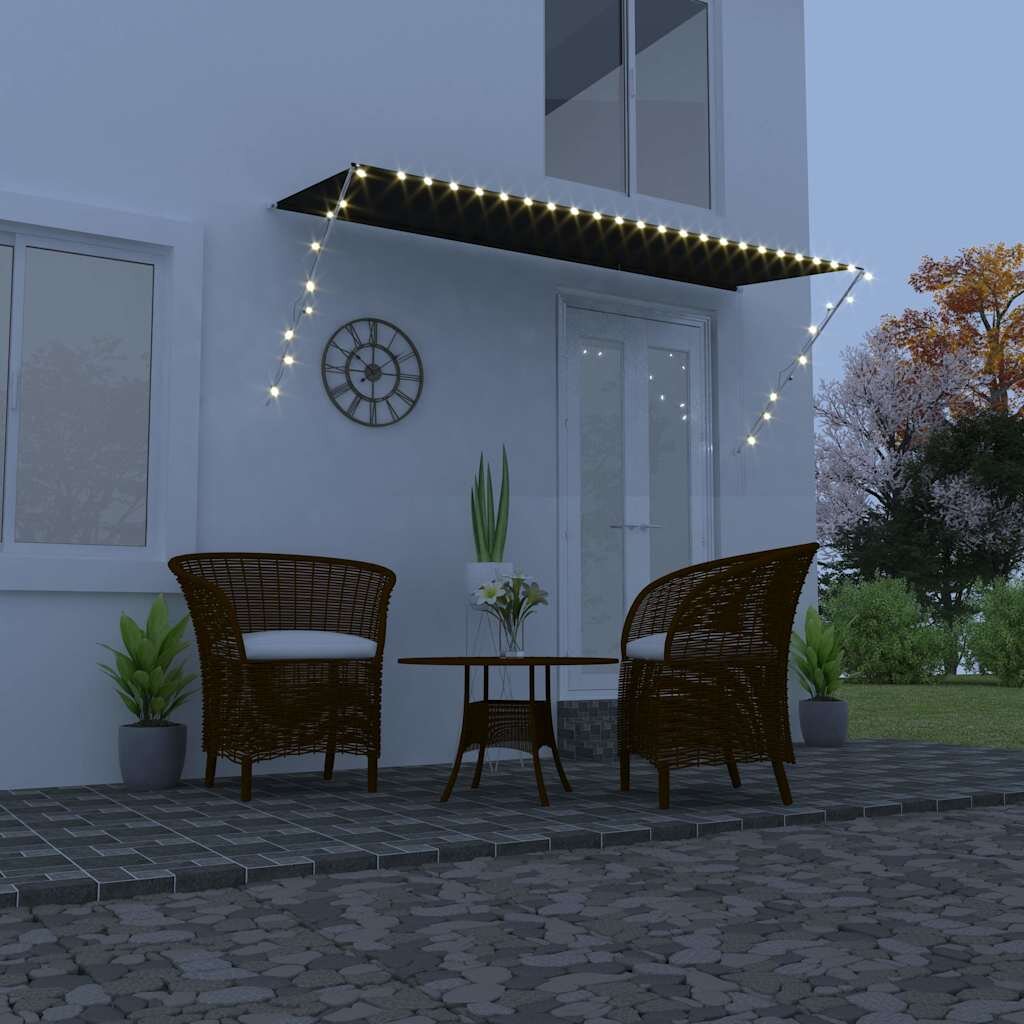 vidaXL Сенник с падащо рамо с LED 350x150 см антрацит