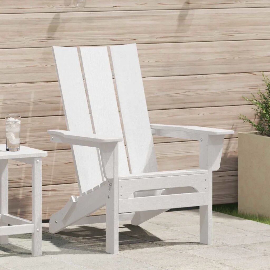 vidaXL Сгъваем Adirondack стол Бяло 805 x 745 x 92 см HDPE
