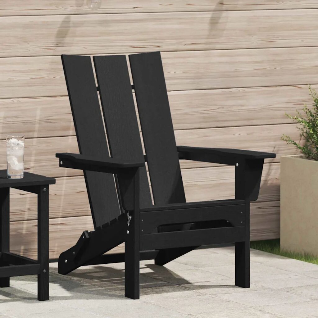 vidaXL Сгъваем Adirondack стол Черно 805 x 745 x 92 см HDPE