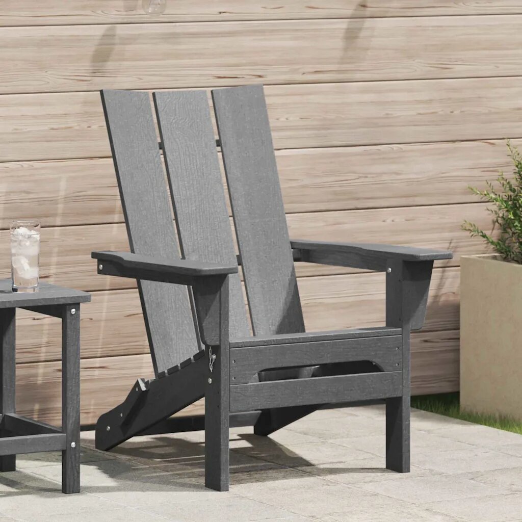 vidaXL Сгъваем Adirondack стол Светлосиво 805 x 745 x 92 см HDPE