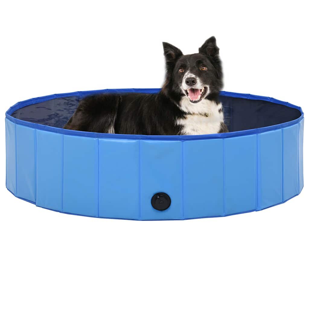 vidaXL Сгъваем басейн за кучета син 120x30 см PVC