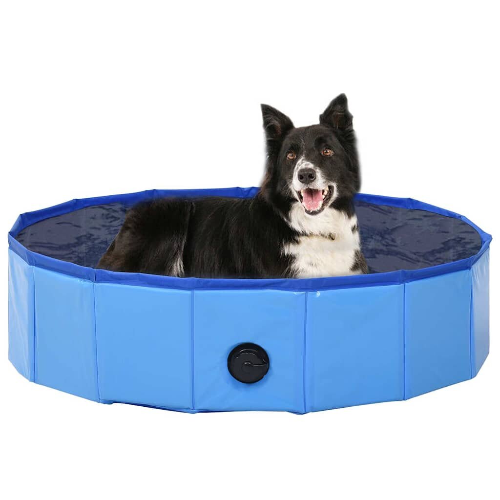 vidaXL Сгъваем басейн за кучета син 80x20 см PVC