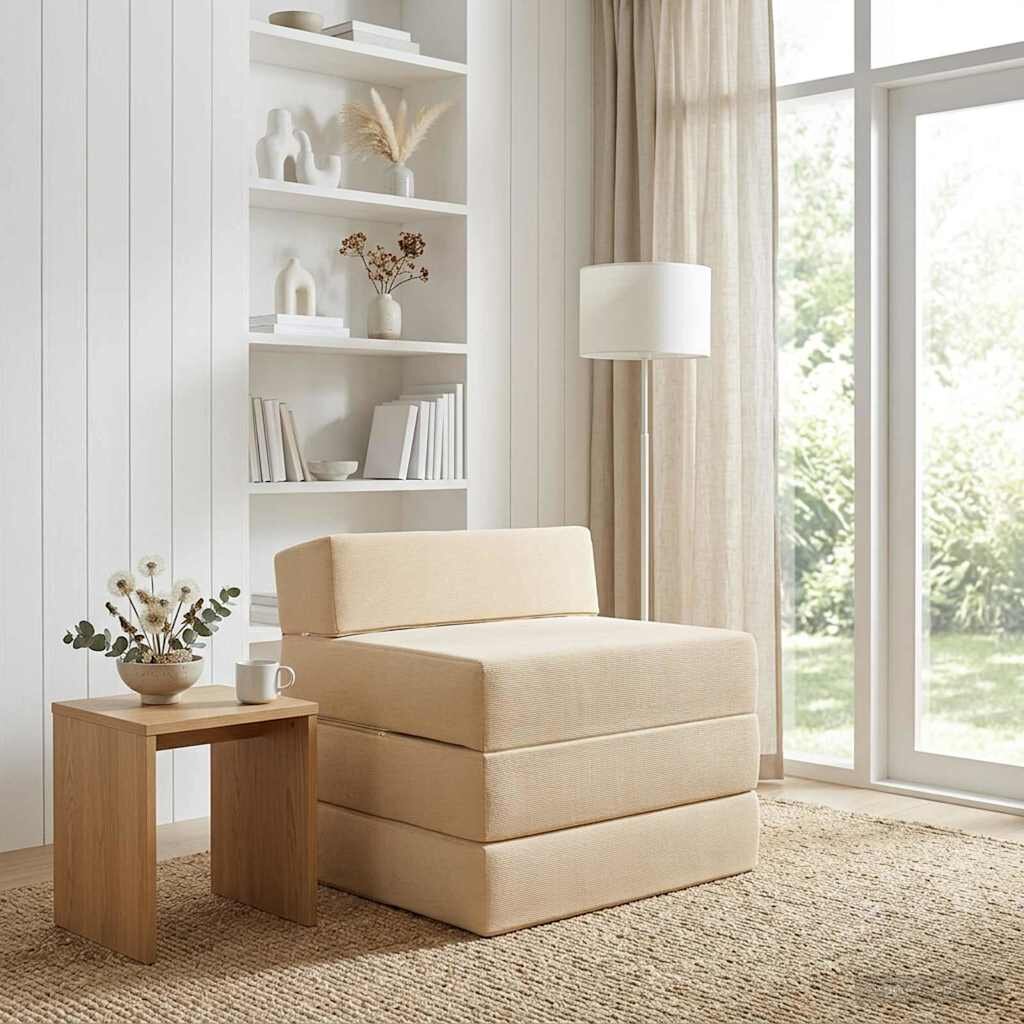 vidaXL Сгъваем диван легло Кремаво 200 x 70 x 15 см Кордюрова тъкан