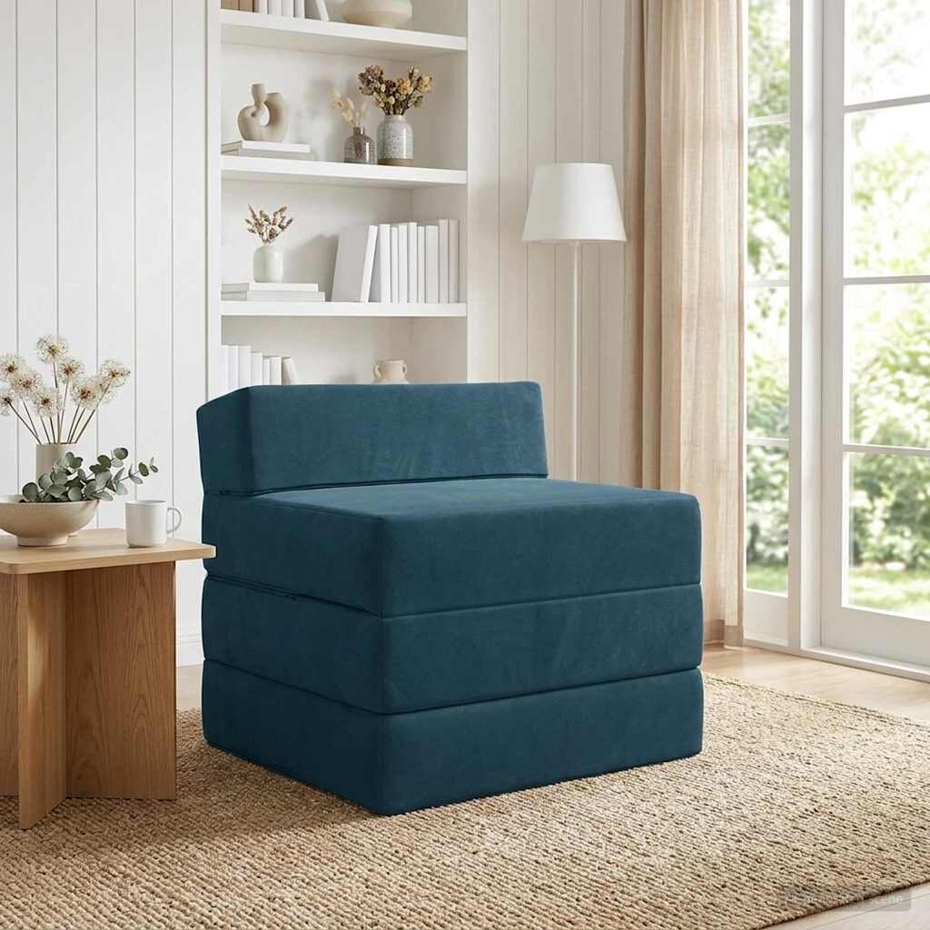 vidaXL Сгъваем диван легло Синьо 200 x 70 x 15 см Кадифе