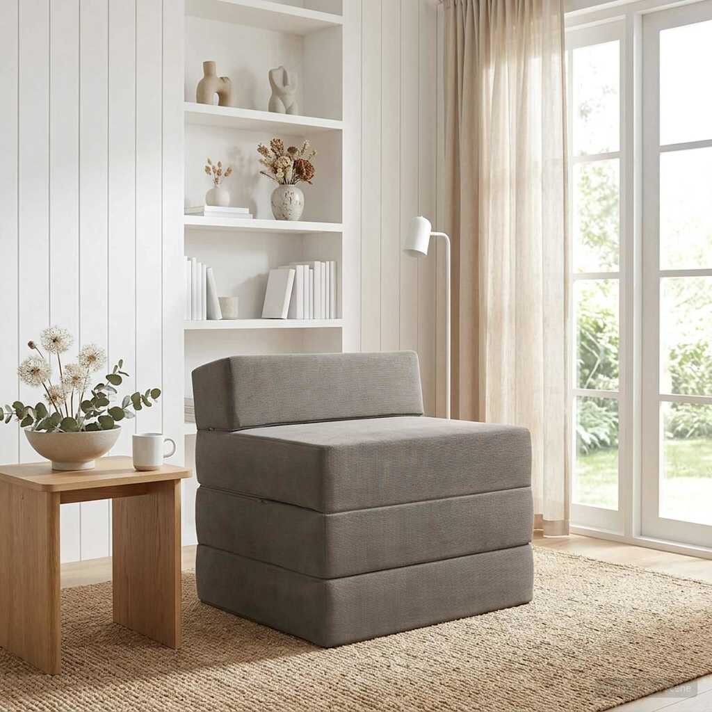 vidaXL Сгъваем диван легло Светлосиво 200 x 70 x 15 см Кордюрова тъкан