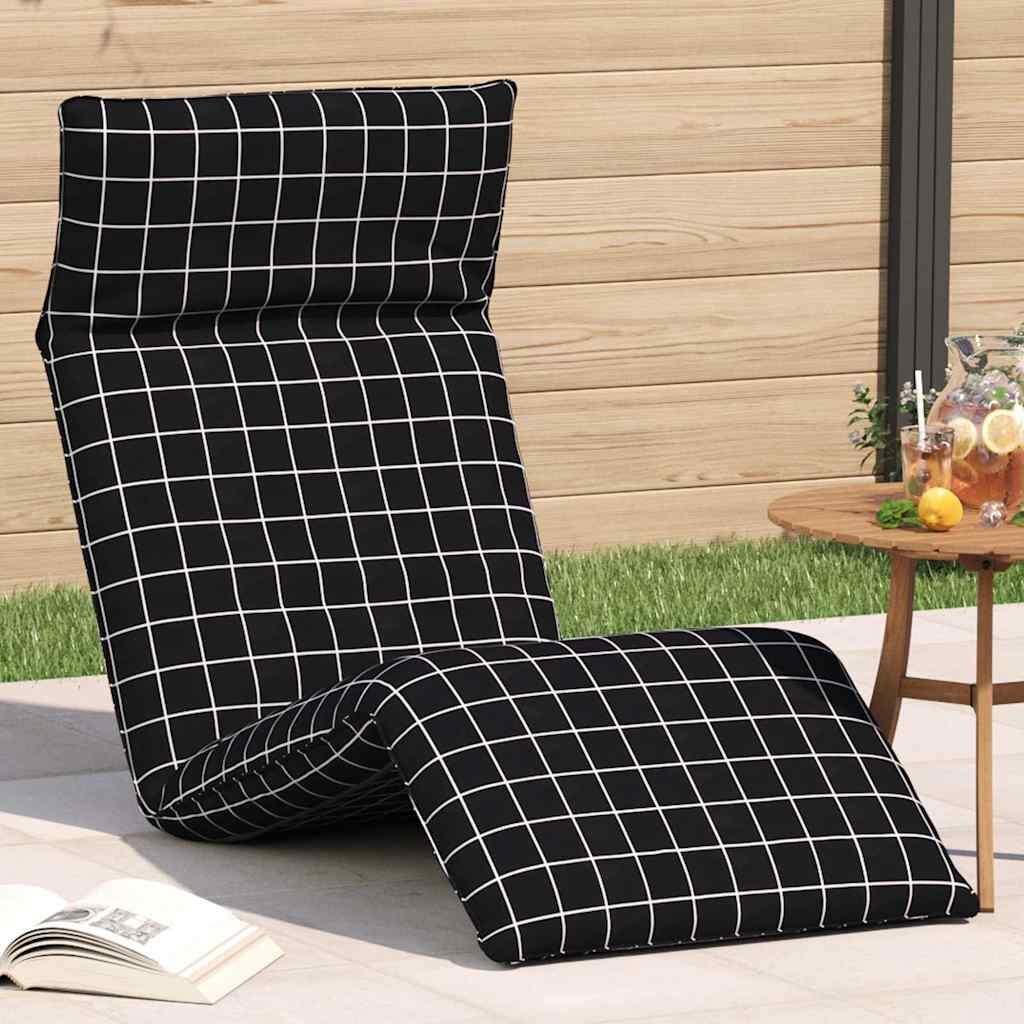 vidaXL Сгъваем шезлонг черен кариран 175x54x85 см оксфордски плат
