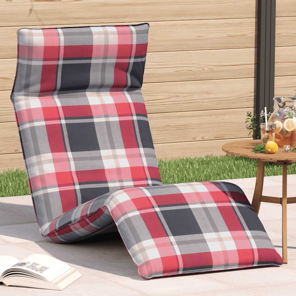 vidaXL Сгъваем шезлонг червен кариран 175x54x85 см оксфордски плат
