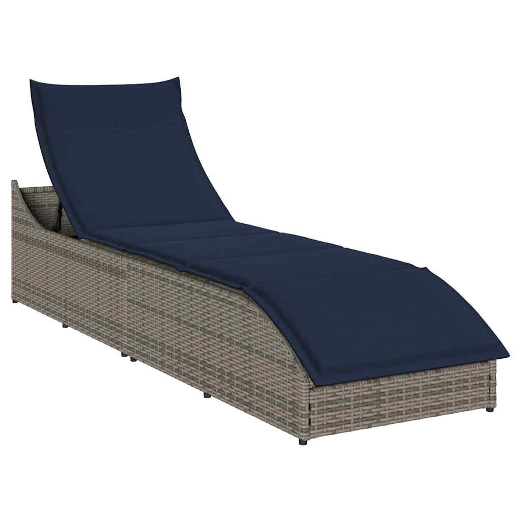 vidaXL Сгъваем шезлонг с възглавница и място за съхранение Grey