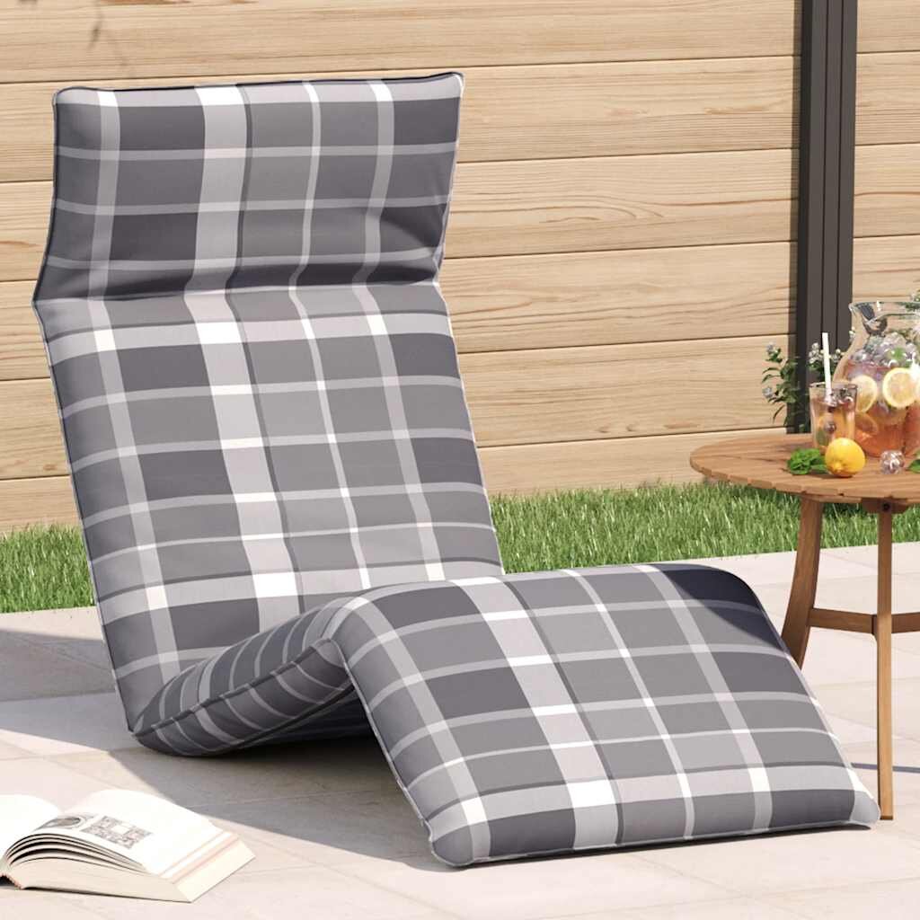 vidaXL Сгъваем шезлонг сив кариран 175x54x85 см оксфордски плат