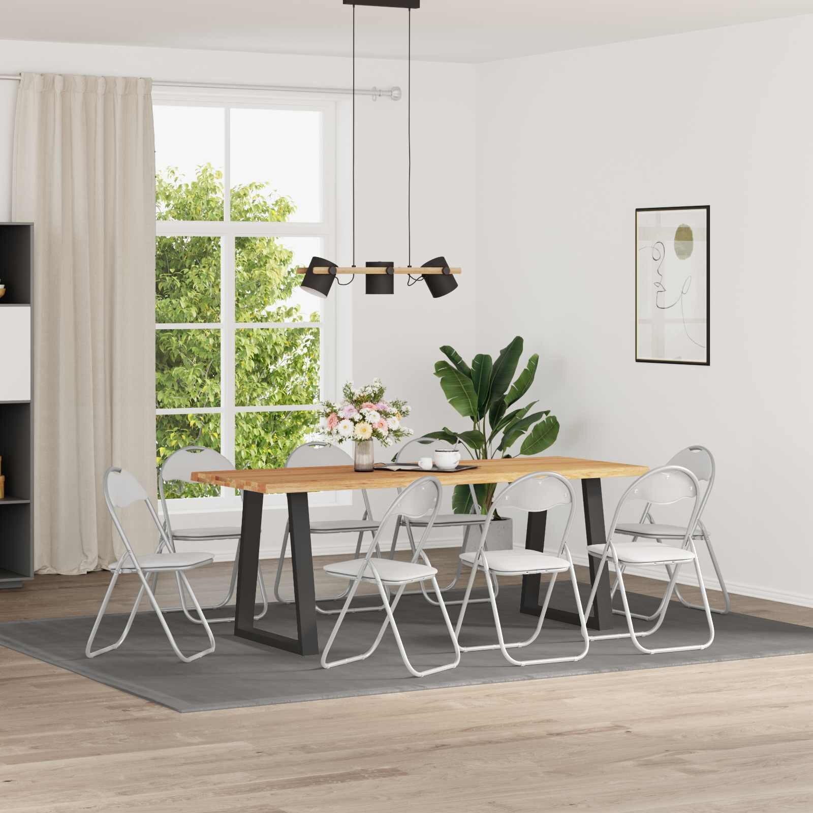 vidaXL Сгъваем стол 8 бр. Изкуствена Бяло и сиво 48 x 435 x 81 см