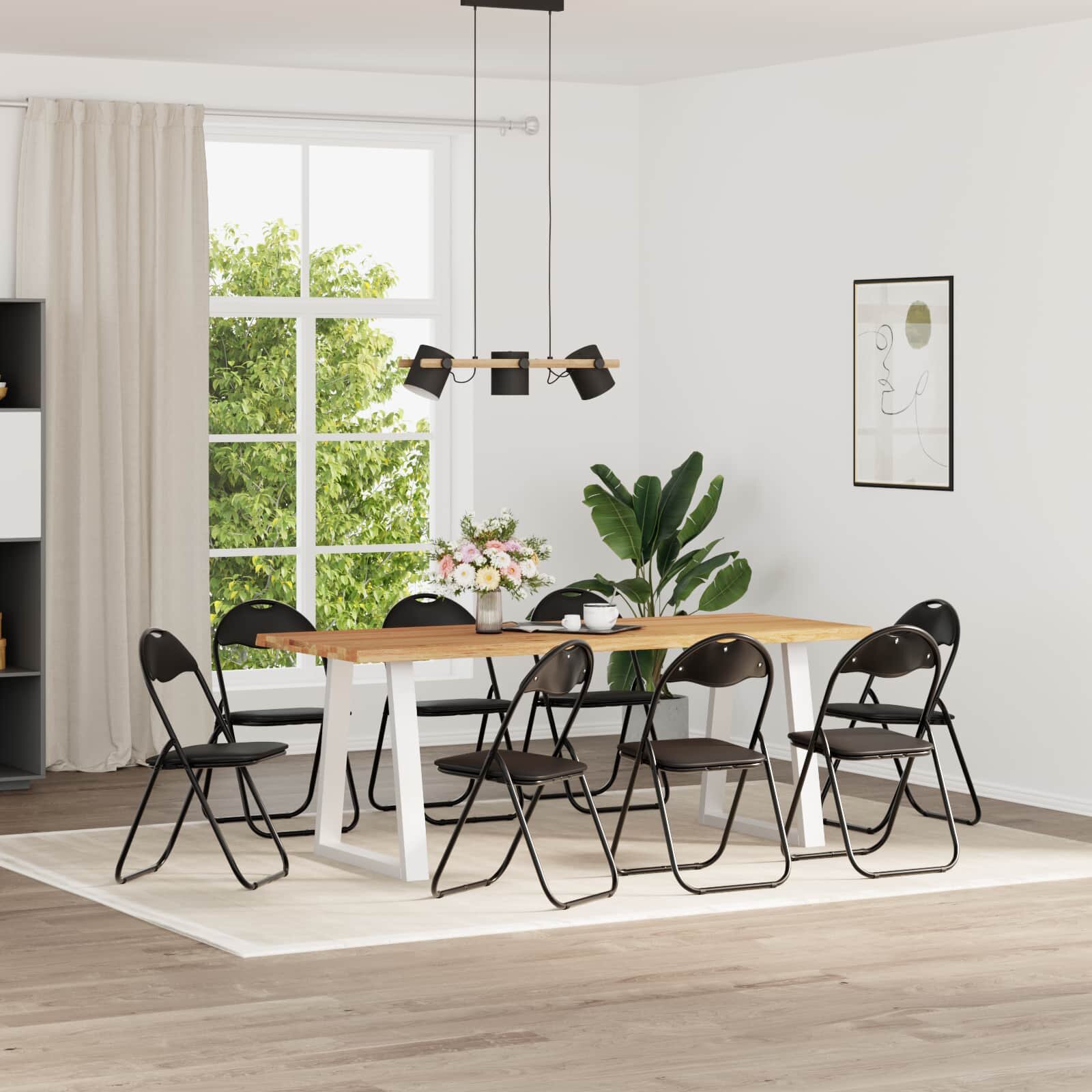 vidaXL Сгъваем стол 8 бр. Изкуствена Черен 48 x 435 x 81 см