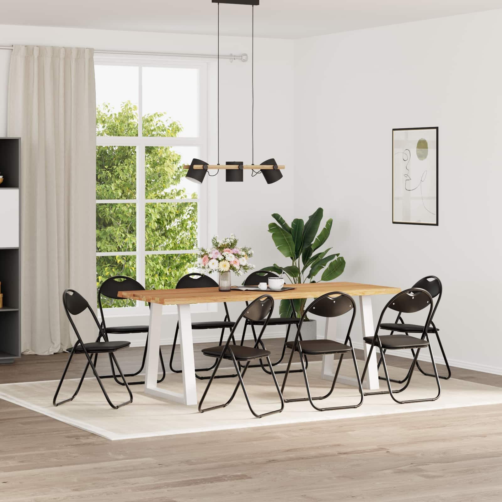 vidaXL Сгъваем стол 8 бр. Изкуствена Черен 48 x 435 x 81 см