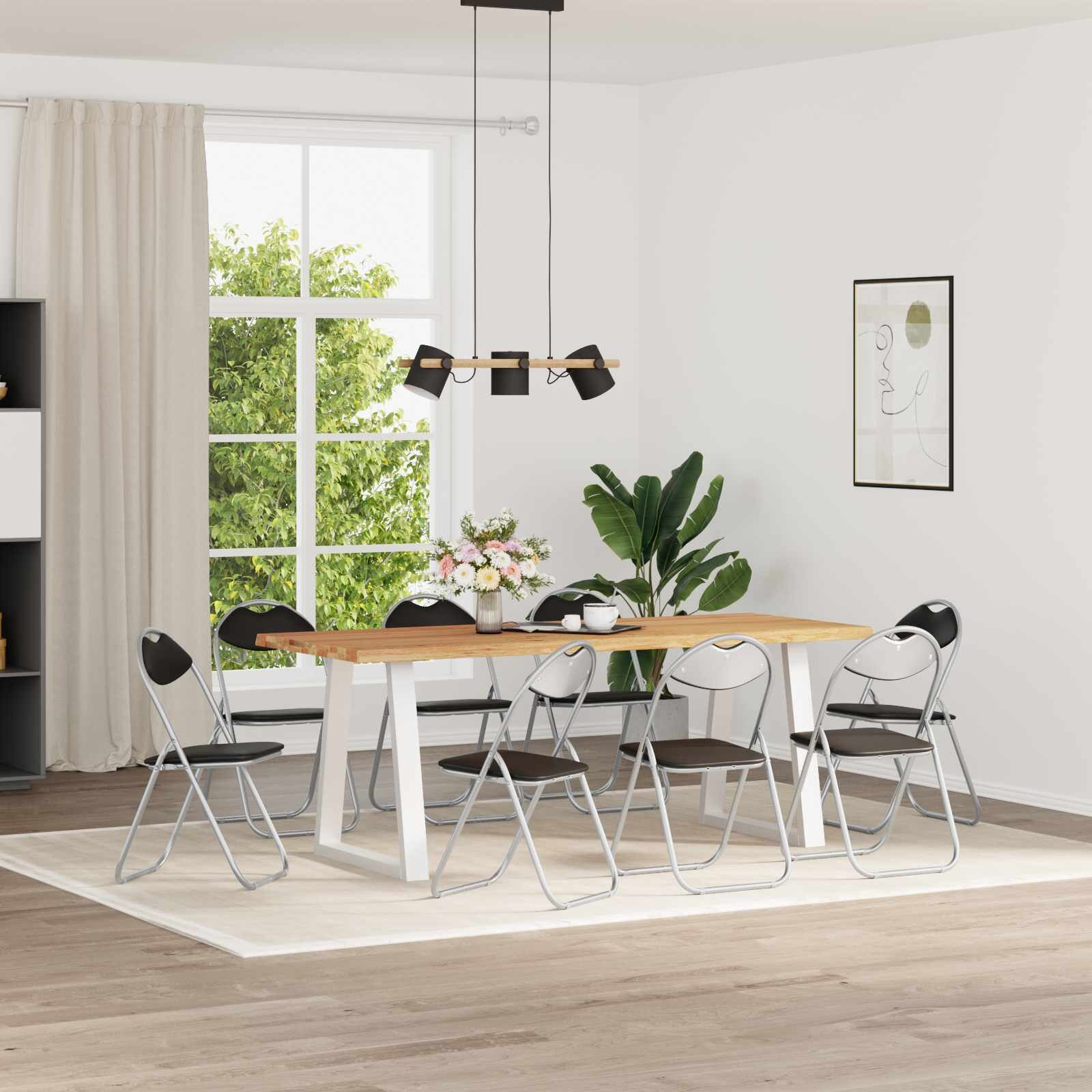 vidaXL Сгъваем стол 8 бр. Изкуствена Черен и Сив 48 x 435 x 81 см