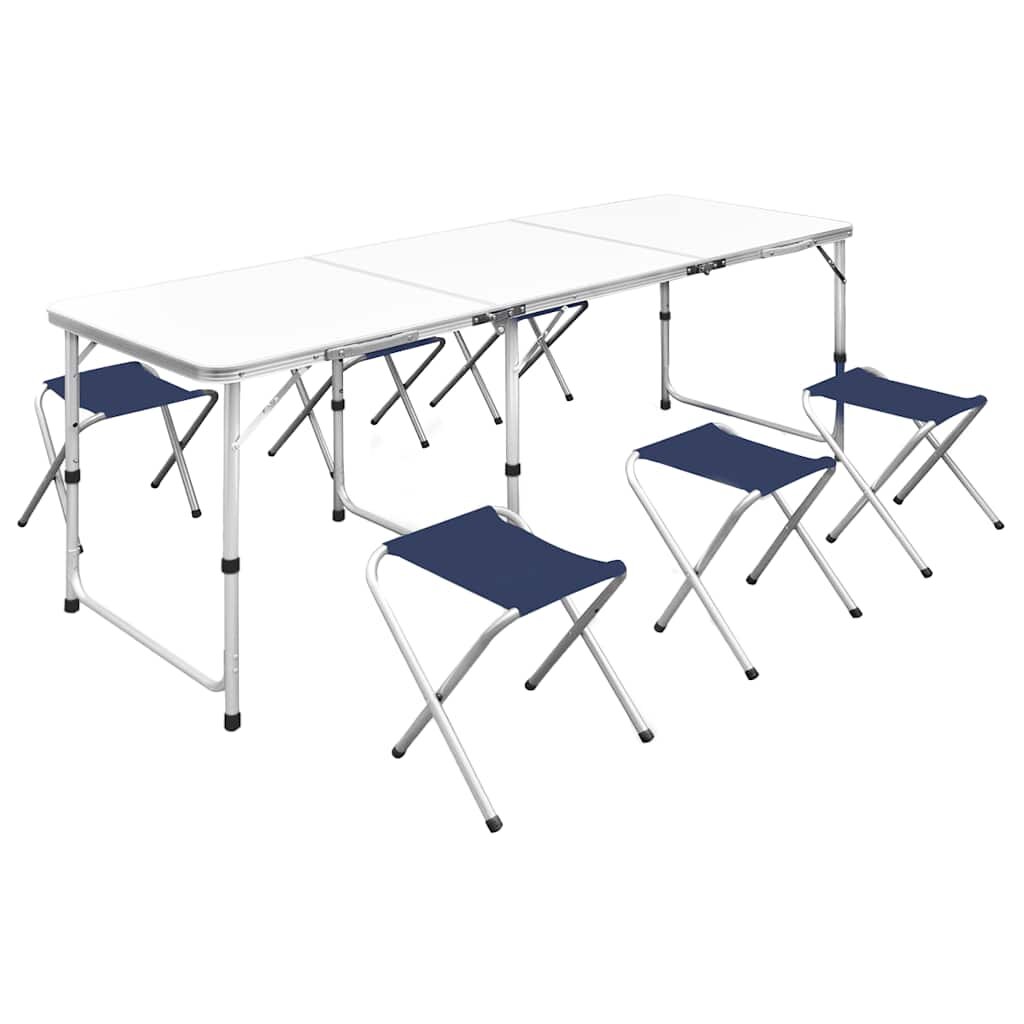 vidaXL Сгъваема къмпинг маса регулируема с 6 табуретки 180x60 см