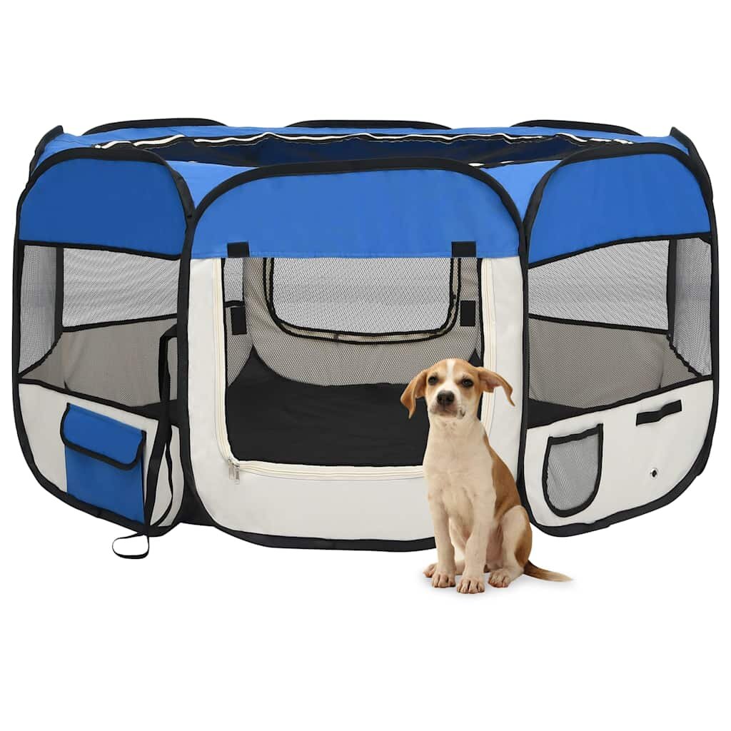 vidaXL Сгъваема кучешка кошара с чанта за носене синя 125x125x61 см