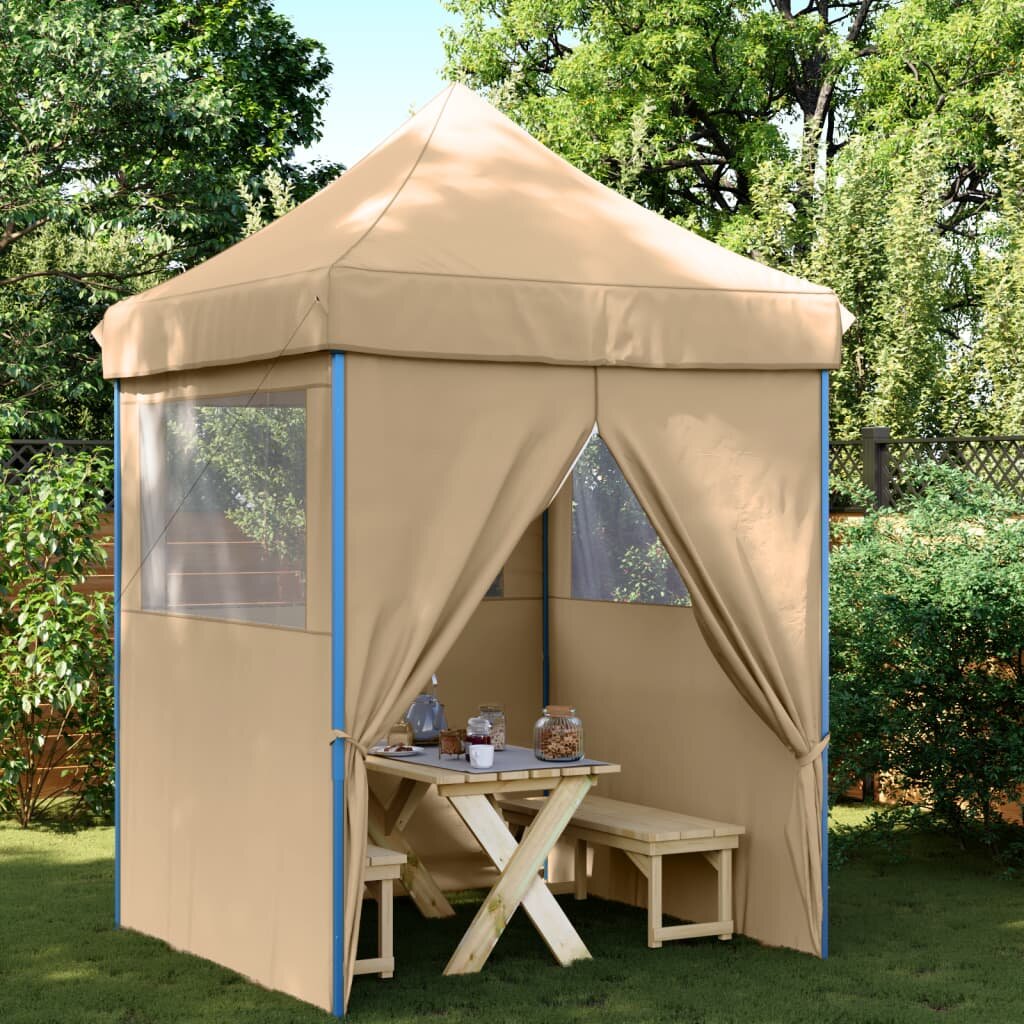 vidaXL Сгъваема парти шатра pop-up с 4 странични стени бежова