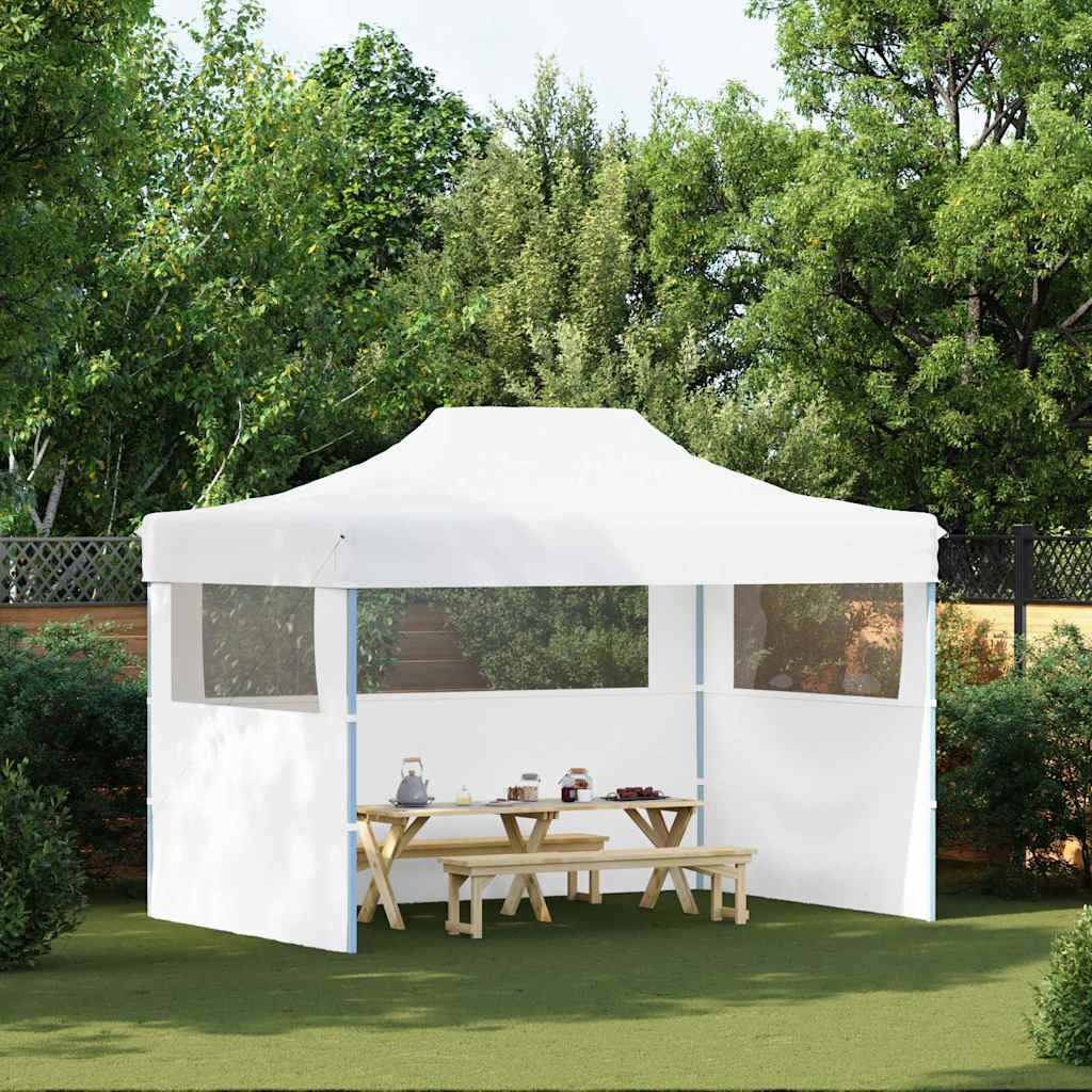 vidaXL Сгъваема парти шатра с 3 странични стени 280x410x315 см стомана бяла