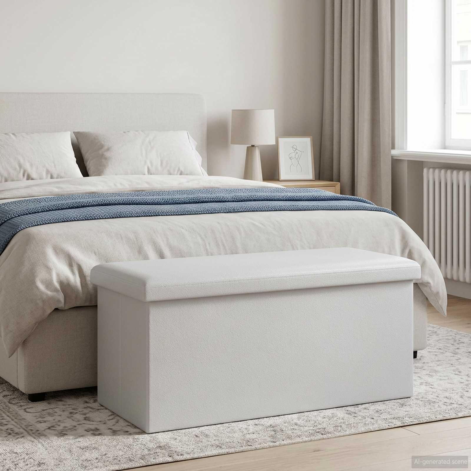 vidaXL Сгъваема пейка за съхранение Бяло 180 кг 80 Л 77 x 38 x 38 см
