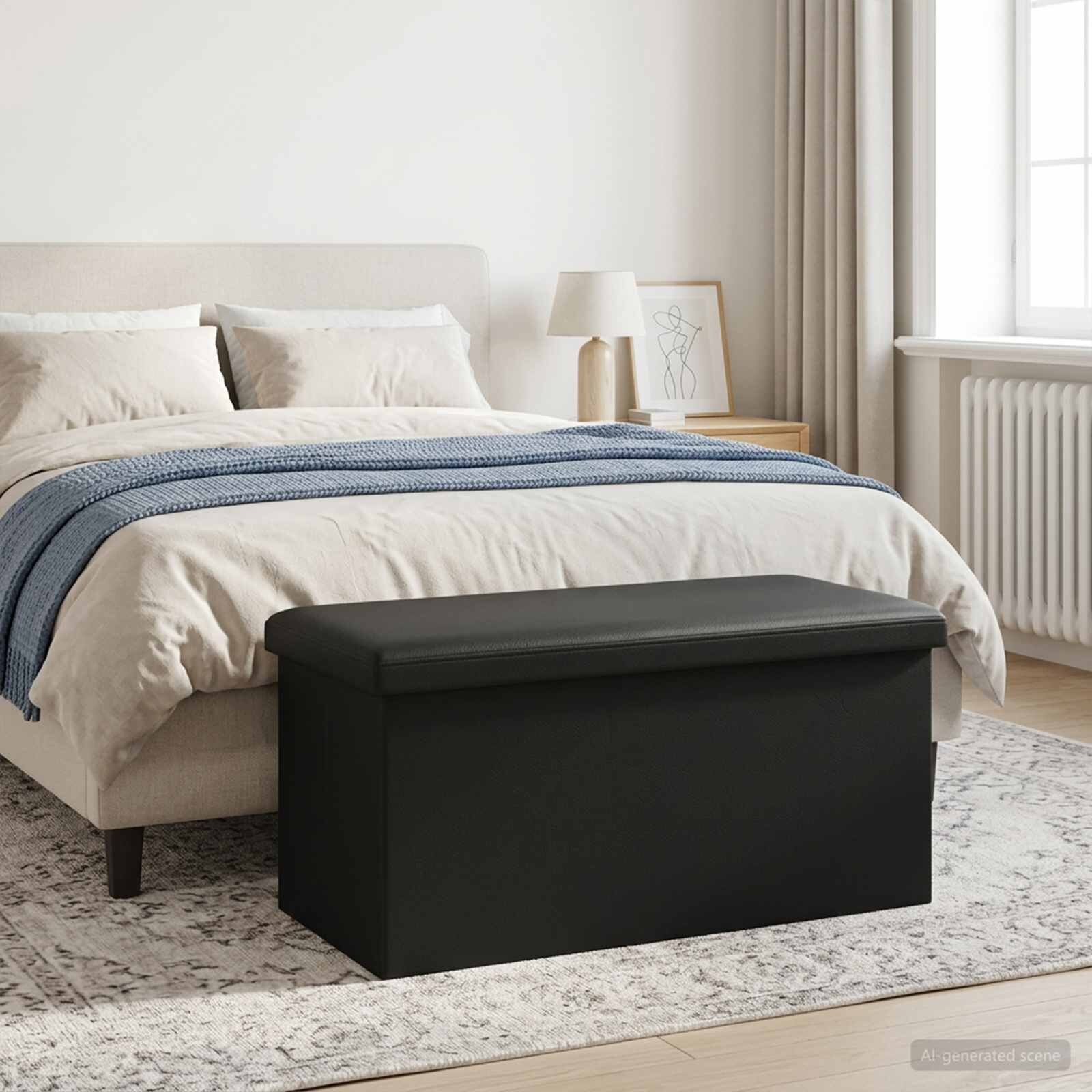vidaXL Сгъваема пейка за съхранение Черно 180 кг 80 Л 77 x 38 x 38 см