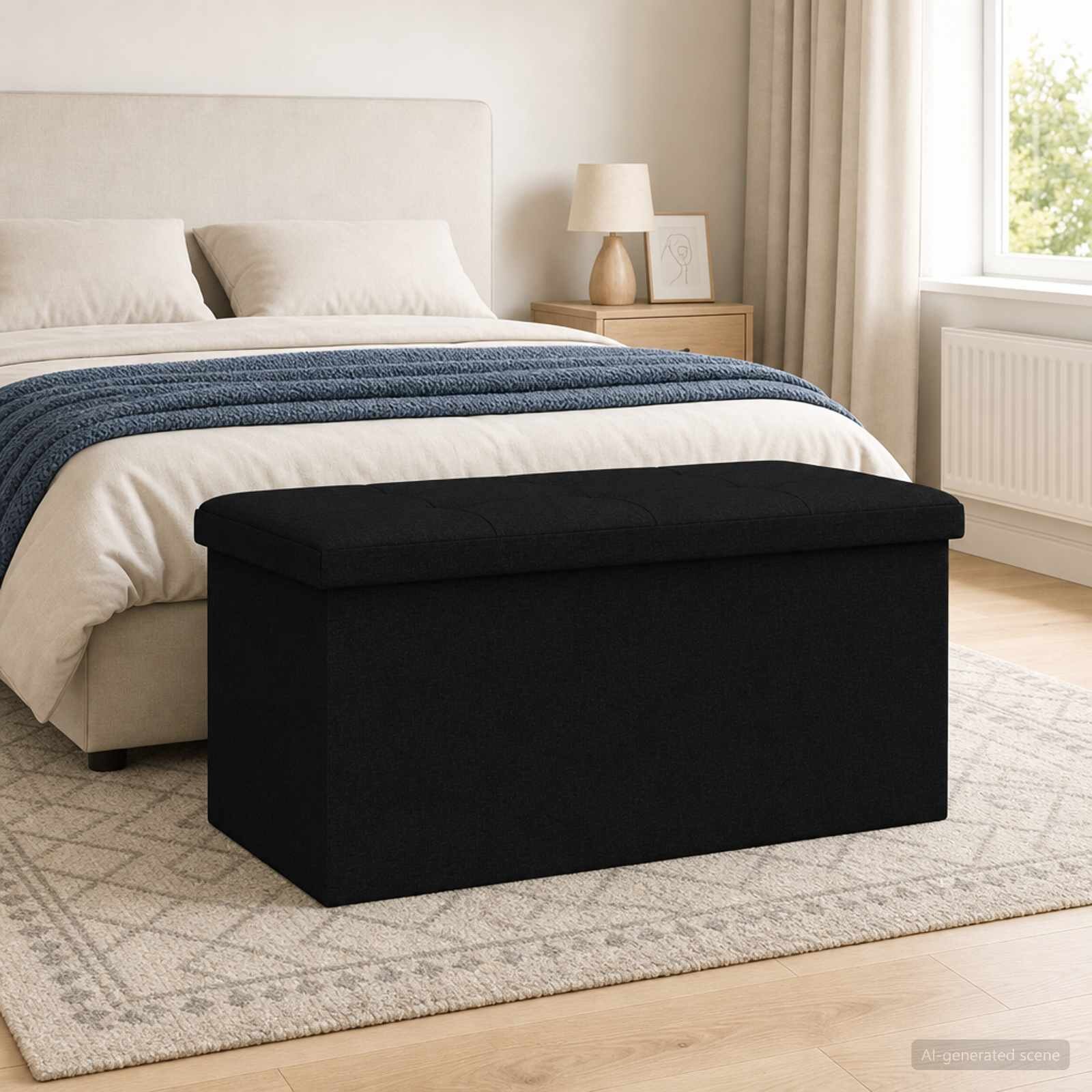 vidaXL Сгъваема пейка за съхранение Черно 180 кг 80 Л 77 x 38 x 38 см