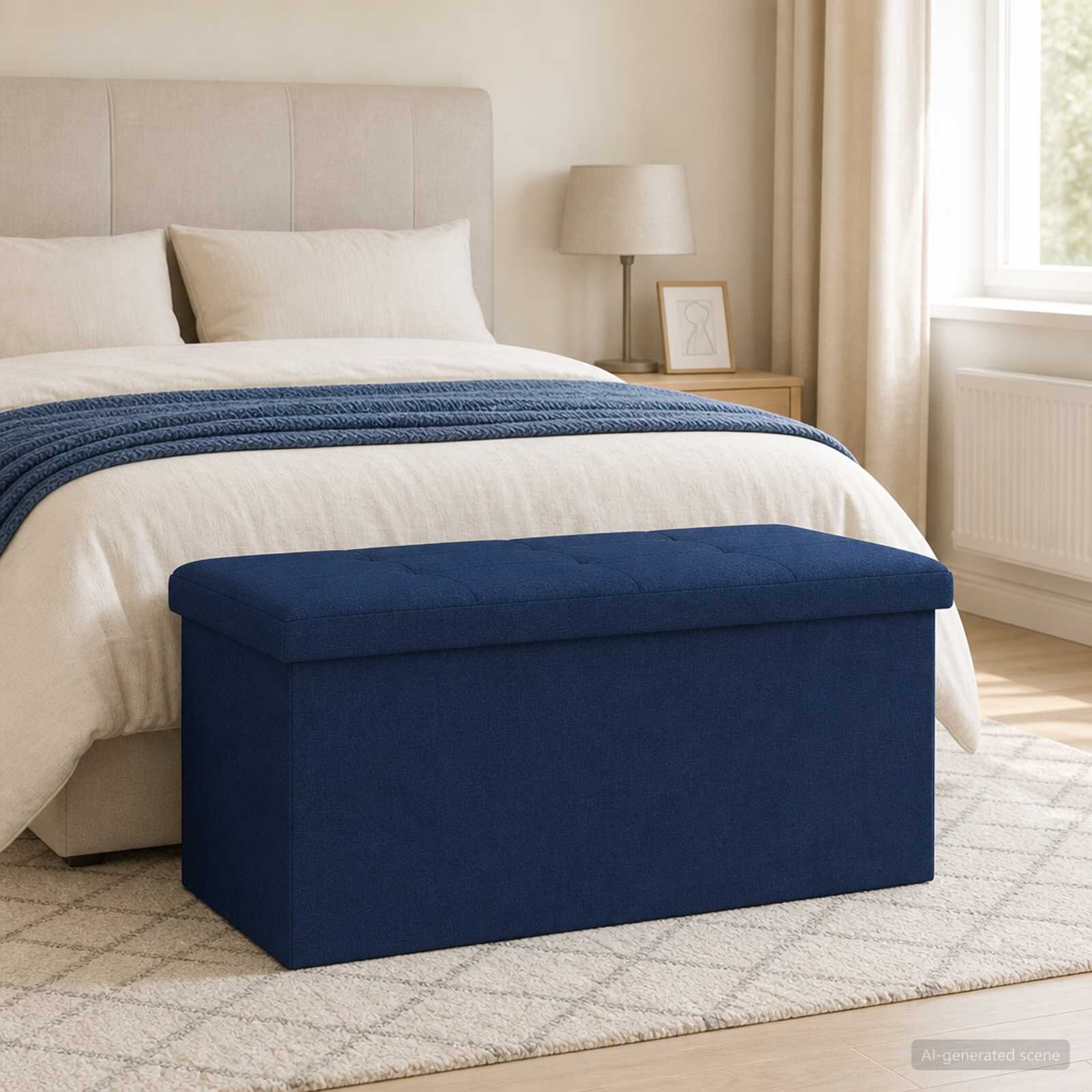 vidaXL Сгъваема пейка за съхранение Синьо 180 кг 80 Л 77 x 38 x 38 см