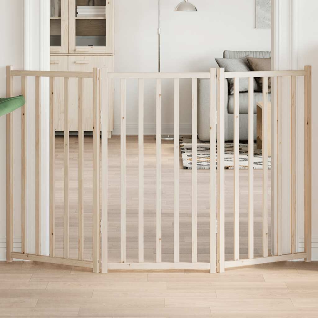 vidaXL Сгъваема порта за кучета 3 панела 150 см масивна дървесина ела