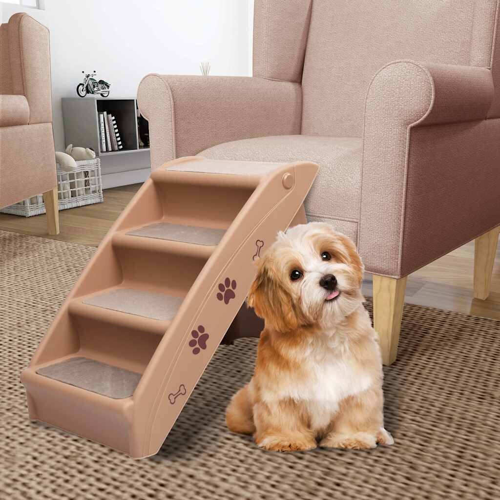 vidaXL Сгъваеми стълби за кучета кафяви 62x40x495 см