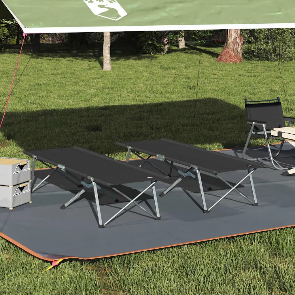 vidaXL Сгъваемо къмпинг легло 2 бр. Черно 194 x 625 x 425 см