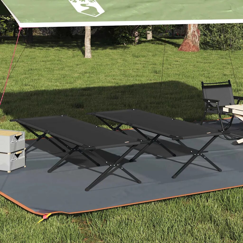 vidaXL Сгъваемо къмпинг легло 2 бр. Черно 210 x 80 x 46 см