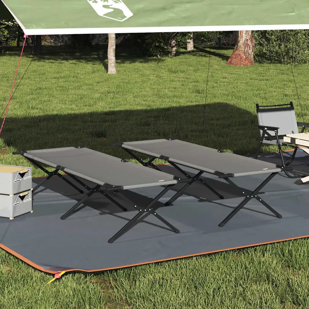 vidaXL Сгъваемо къмпинг легло 2 бр. Сив 210 x 80 x 46 см