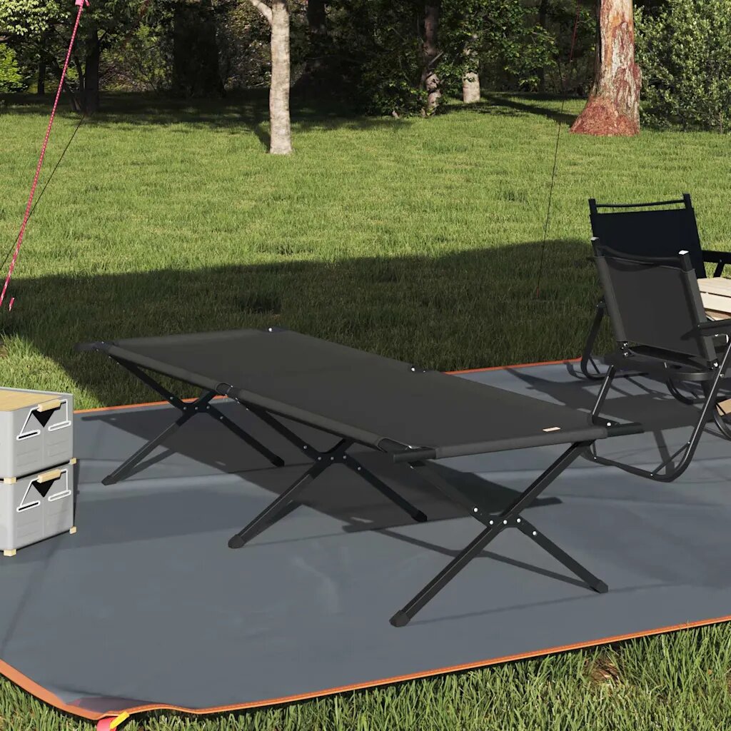 vidaXL Сгъваемо къмпинг легло Черно 210 x 80 x 46 см Оксфордска тъкан