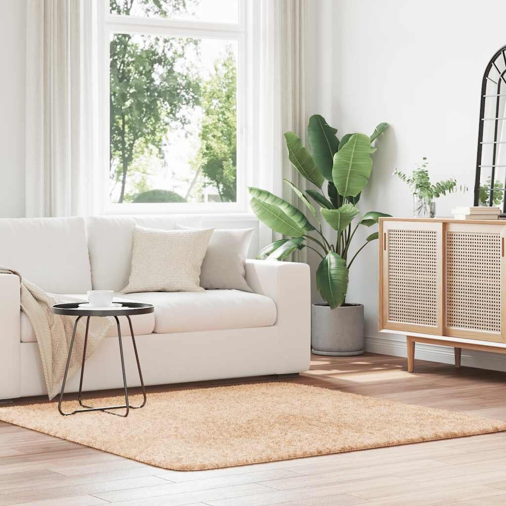 vidaXL Шаги килим с дълъг косъм NAVARRA Бежов 160x160 см полиестер