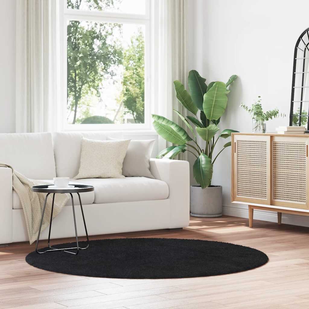 vidaXL Шаги килим с дълъг косъм NAVARRA черен 160x160 см полиестер