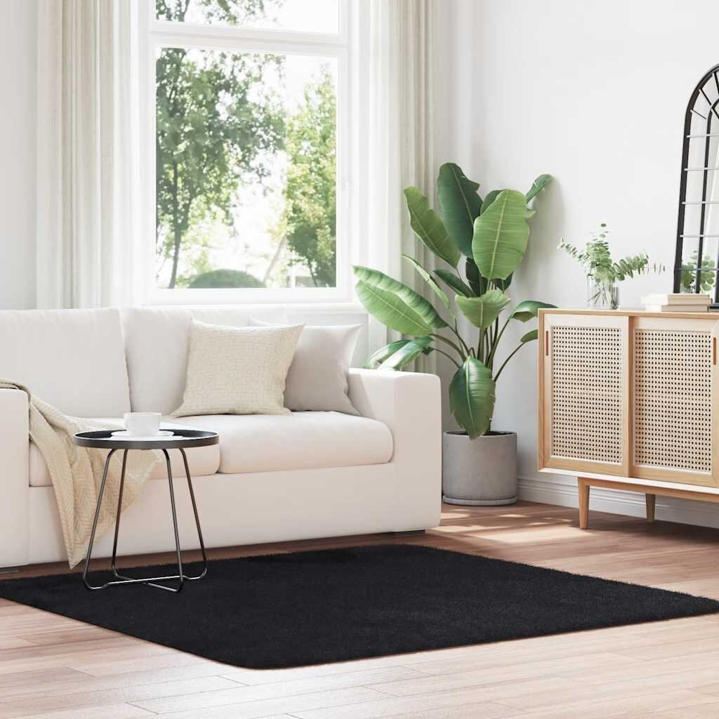 vidaXL Шаги килим с дълъг косъм NAVARRA черен 160x160 см полиестер