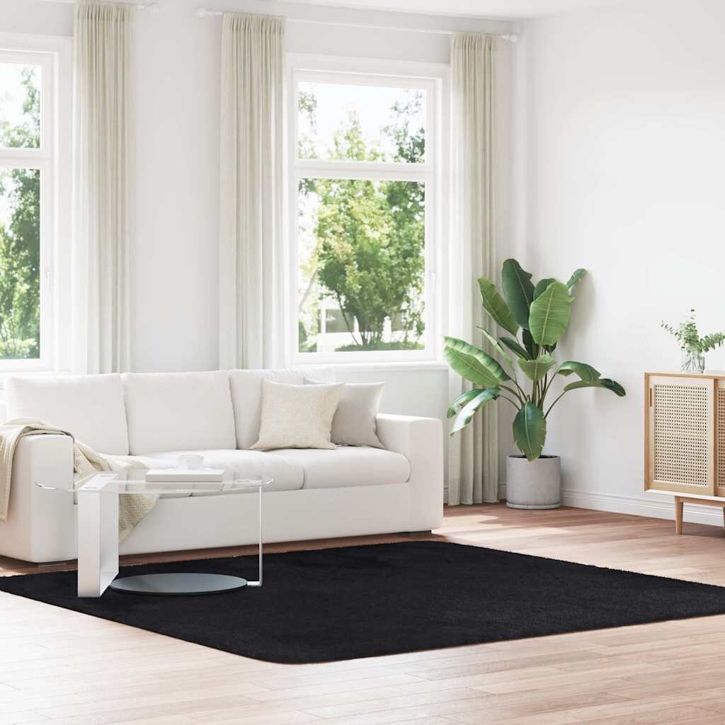 vidaXL Шаги килим с дълъг косъм NAVARRA черен 240x240 см полиестер