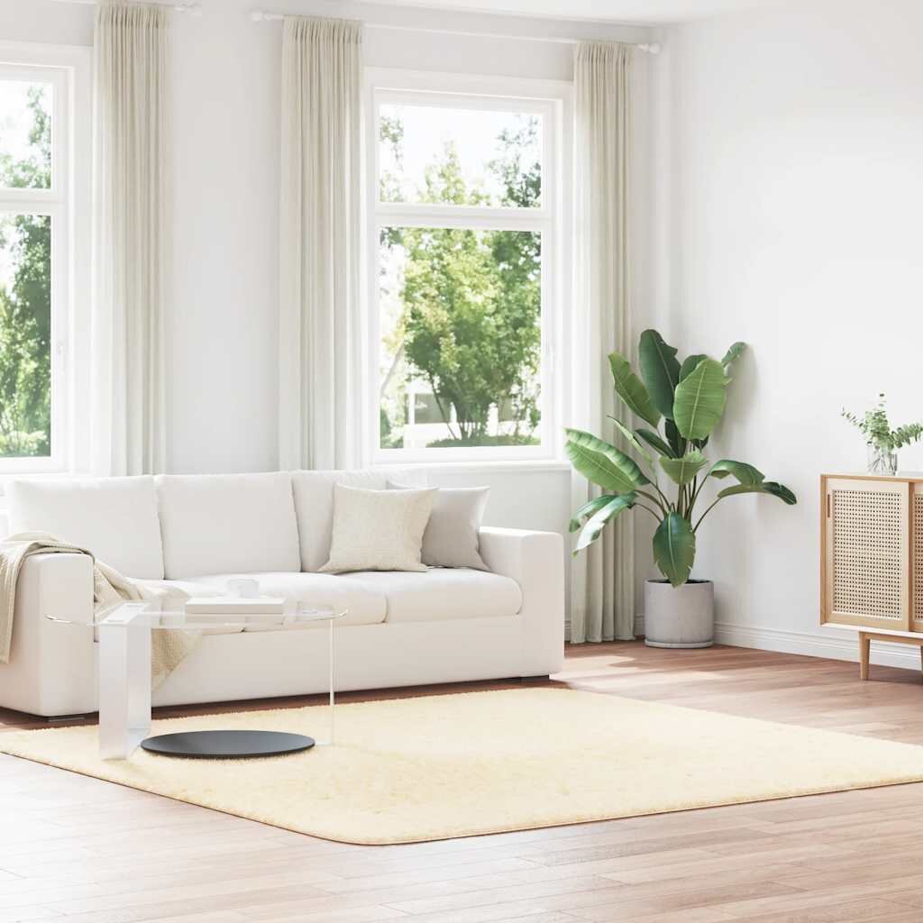 vidaXL Шаги килим с дълъг косъм NAVARRA кремав 240x240см полиестер