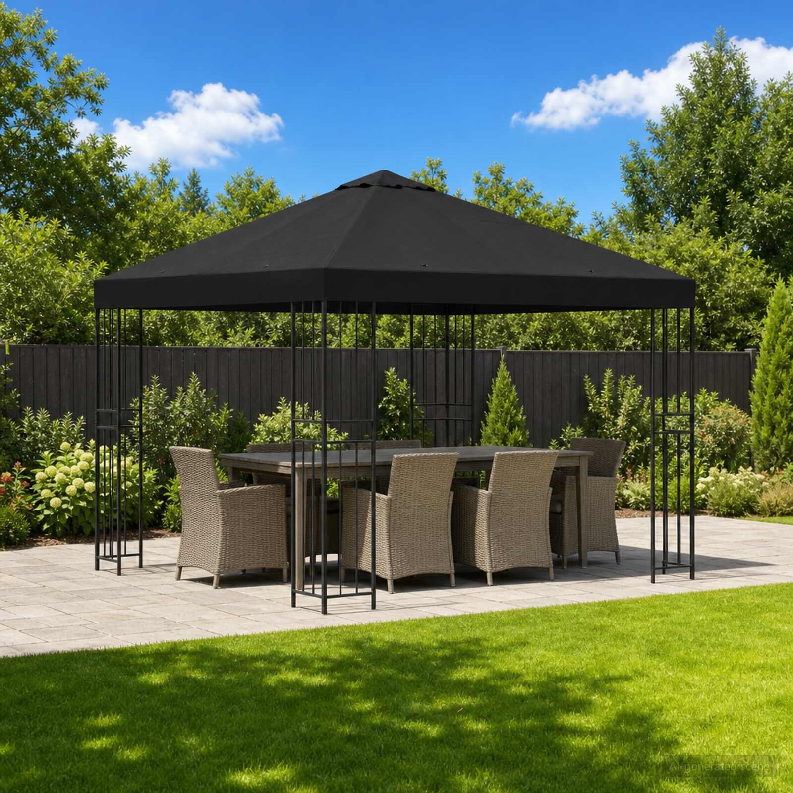 vidaXL Шатра 3 x 3 m Черно Полиестер и стомана 190 gsm